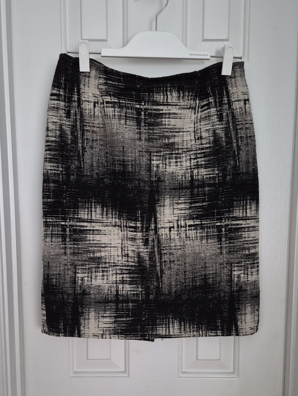 Worth Abstract Brushstroke Pencil Skirt - Black & Cream - Wool Silk Blend - 6